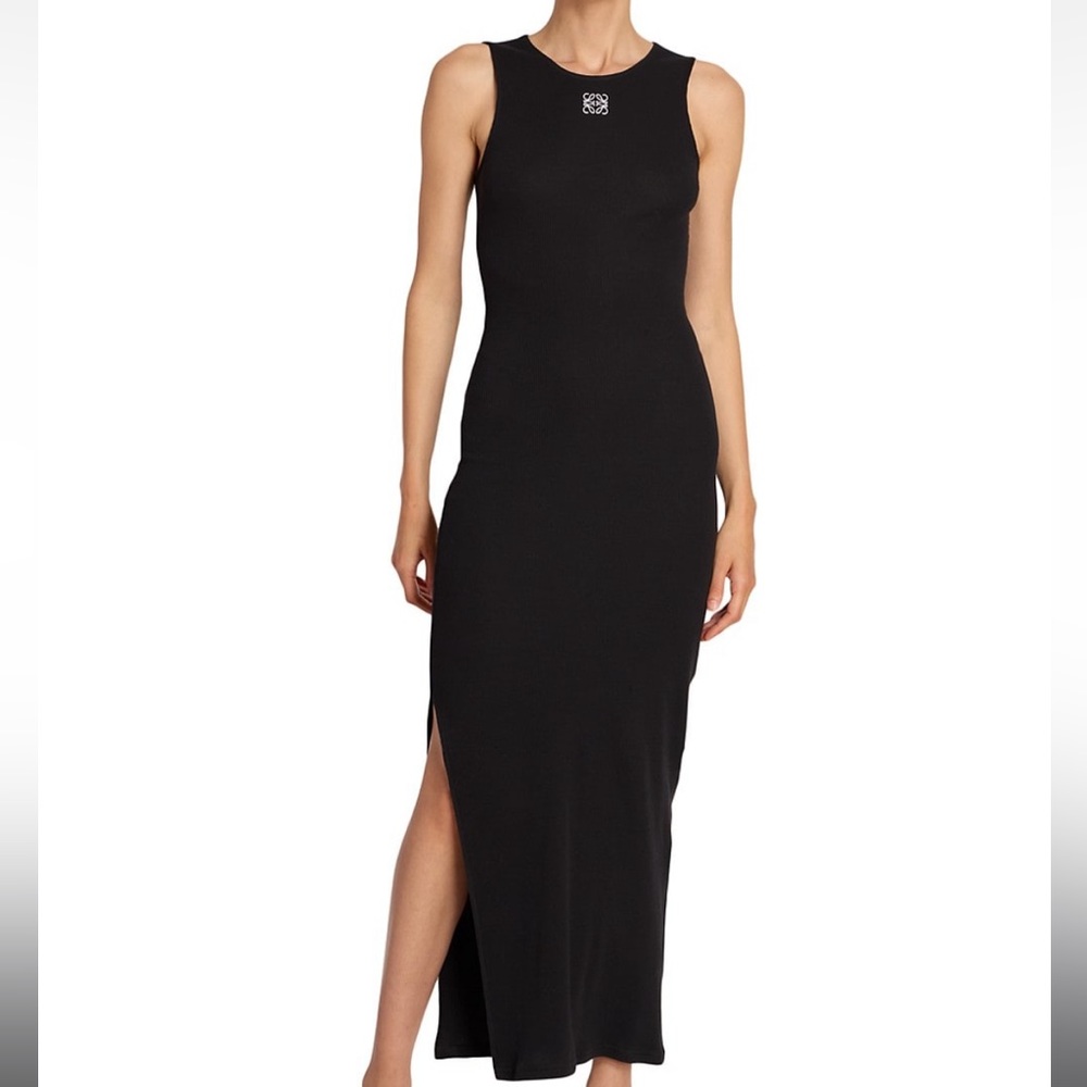 Loewe - Anagram embroidered ribbed cotton-jersey midi dress.